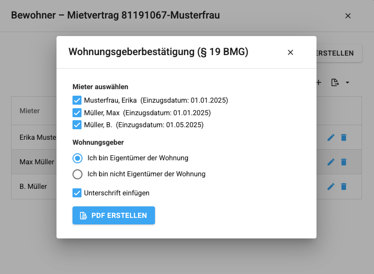 Wohnungsgeberbestätigung erstellen mit Concierge2
